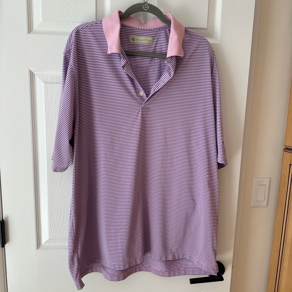 Donald Ross XL Men's Pink and Blue Striped Polo Shirt